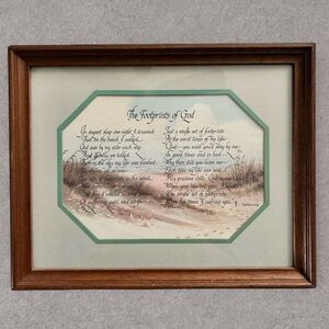 “The Footprints of God" by Ken & Gail Brown Matted Beach Pint in Wood Frame VTG